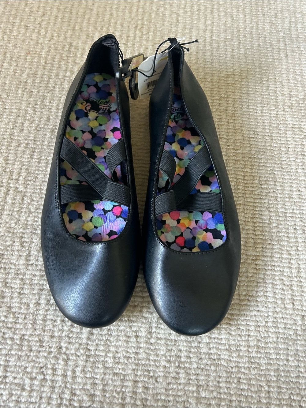 Faded Glory Black Women’s Ballet Flats with Crisscross Elastic Straps